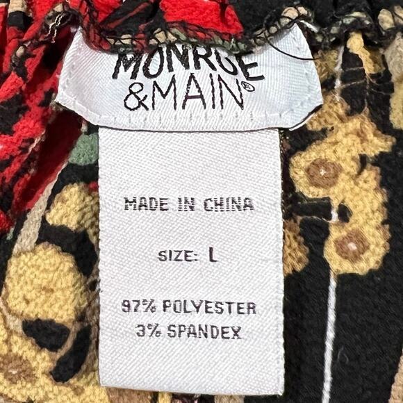 Monroe & Main Wide leg pants Women’s sz L. Black & flowers. Pull-on,elastic back - Picture 5 of 6